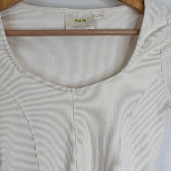 Anthropologie Maeve Square Neck Babydoll T Shirt S White Ribbed Stretch Y2K Boho - Picture 2 of 8